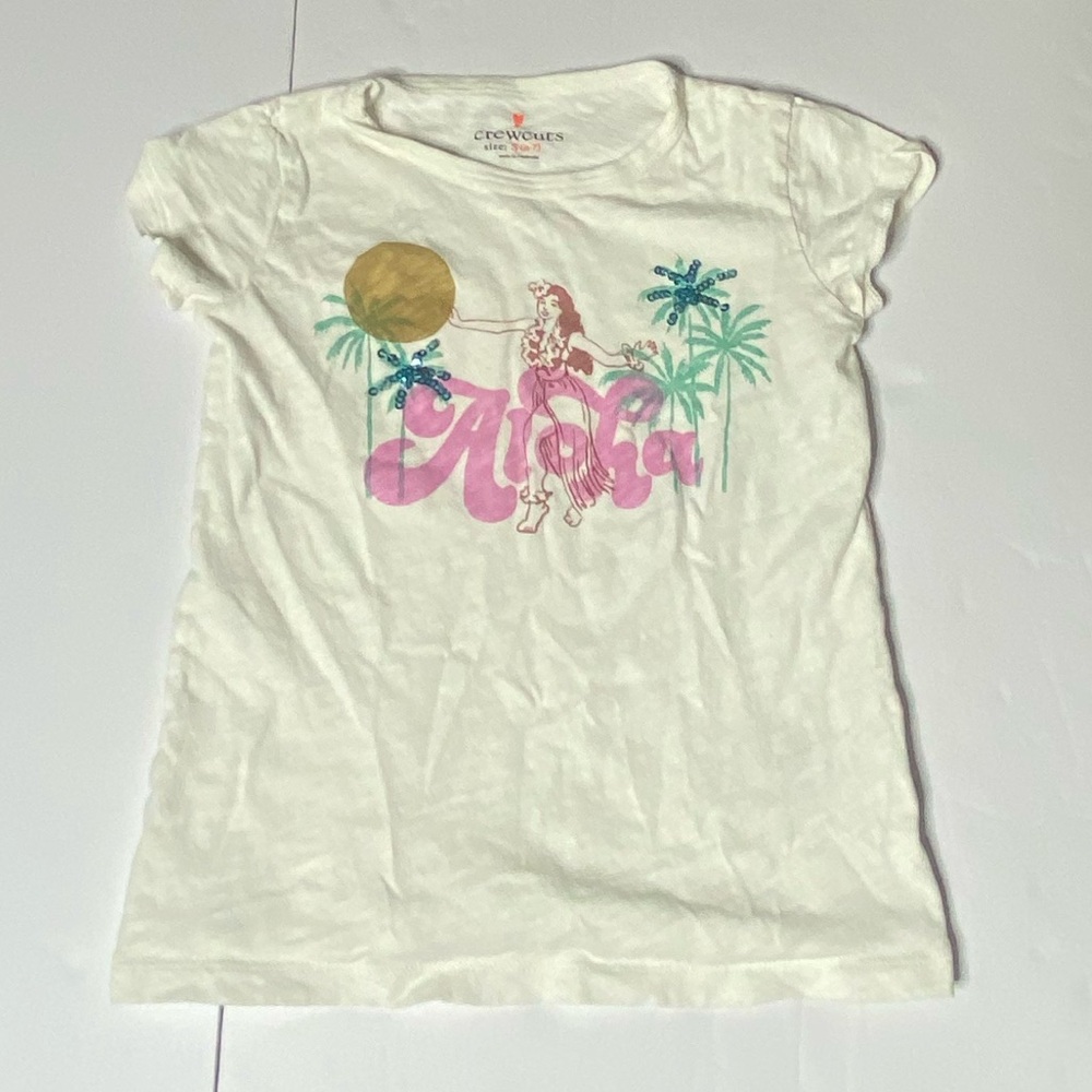 Crewcuts Girls Graphic Tee Size 6–7 Pink Hula Palm Tree Sequin Shirt